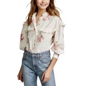 NWT Rebecca Taylor MAIA RUFFLE FLORA POPLIN TOP